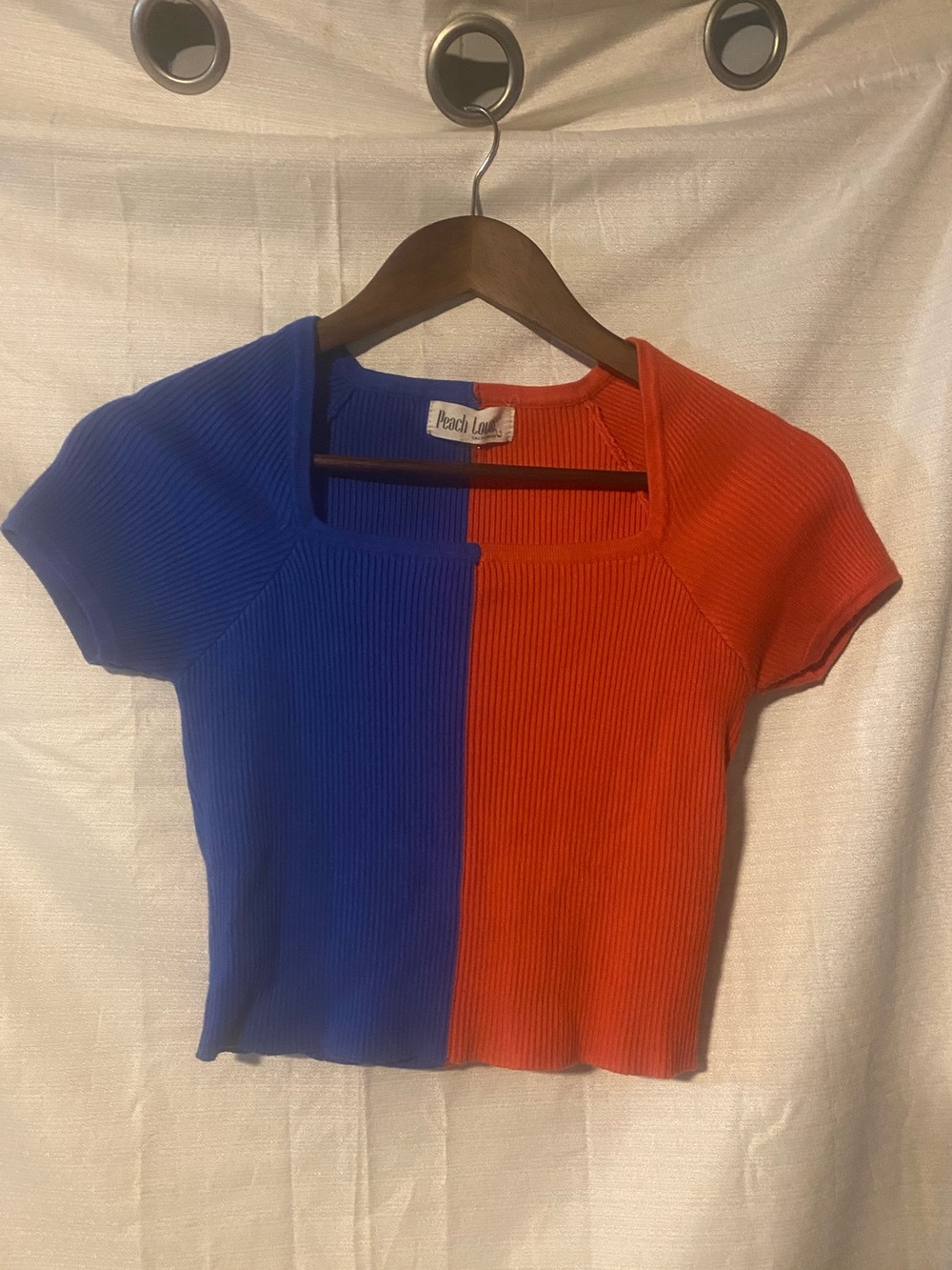 Peach Love California Color Block Square-Neck Crop Top Concert Campus Retro